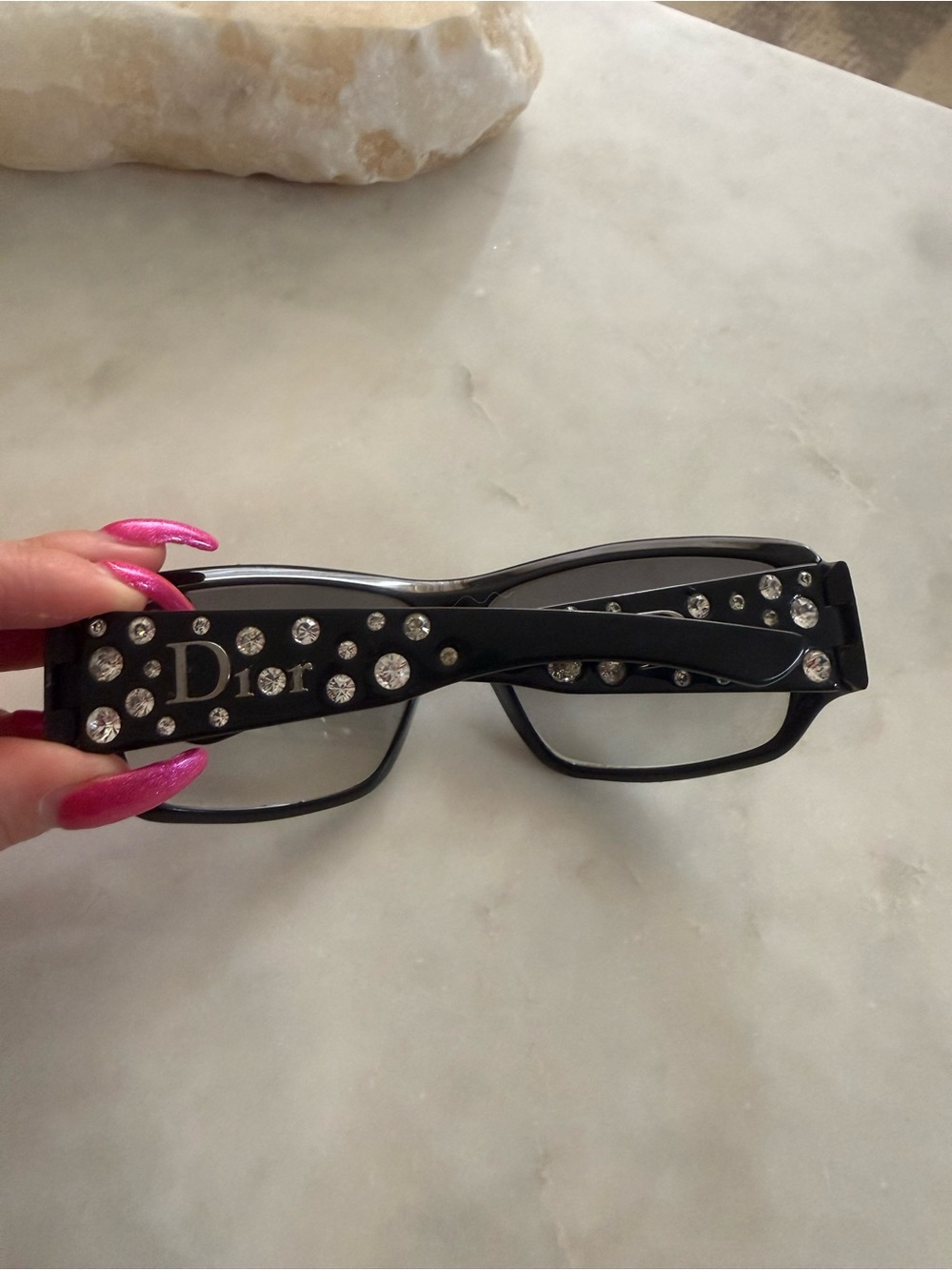 Vintage Dior Black Crystal-Studded Eyeglasses with Logo Accent - Picture 8 of 8